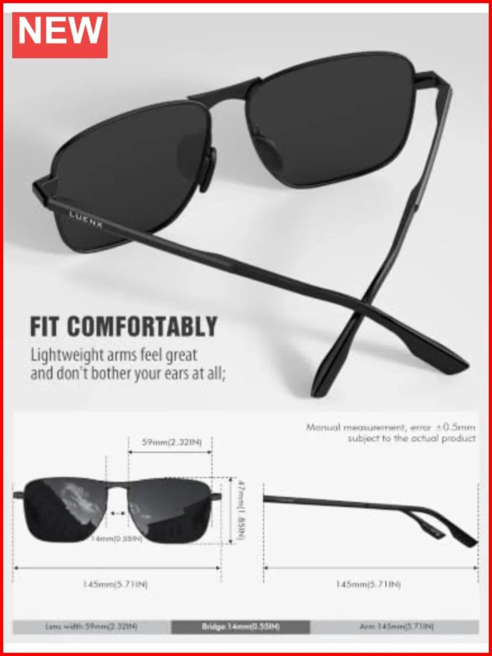 Rectangular Polarized Aviator Sunglasses UV400 Protection Stainless Steel